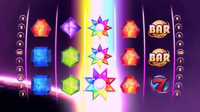 Starburst 老虎機遊戲畫面，NetEnt 開發的經典寶石主題博弈遊戲